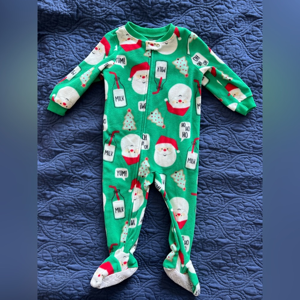 18 mos simple joys by carters Santa fleece footie pajamas.  Like new.